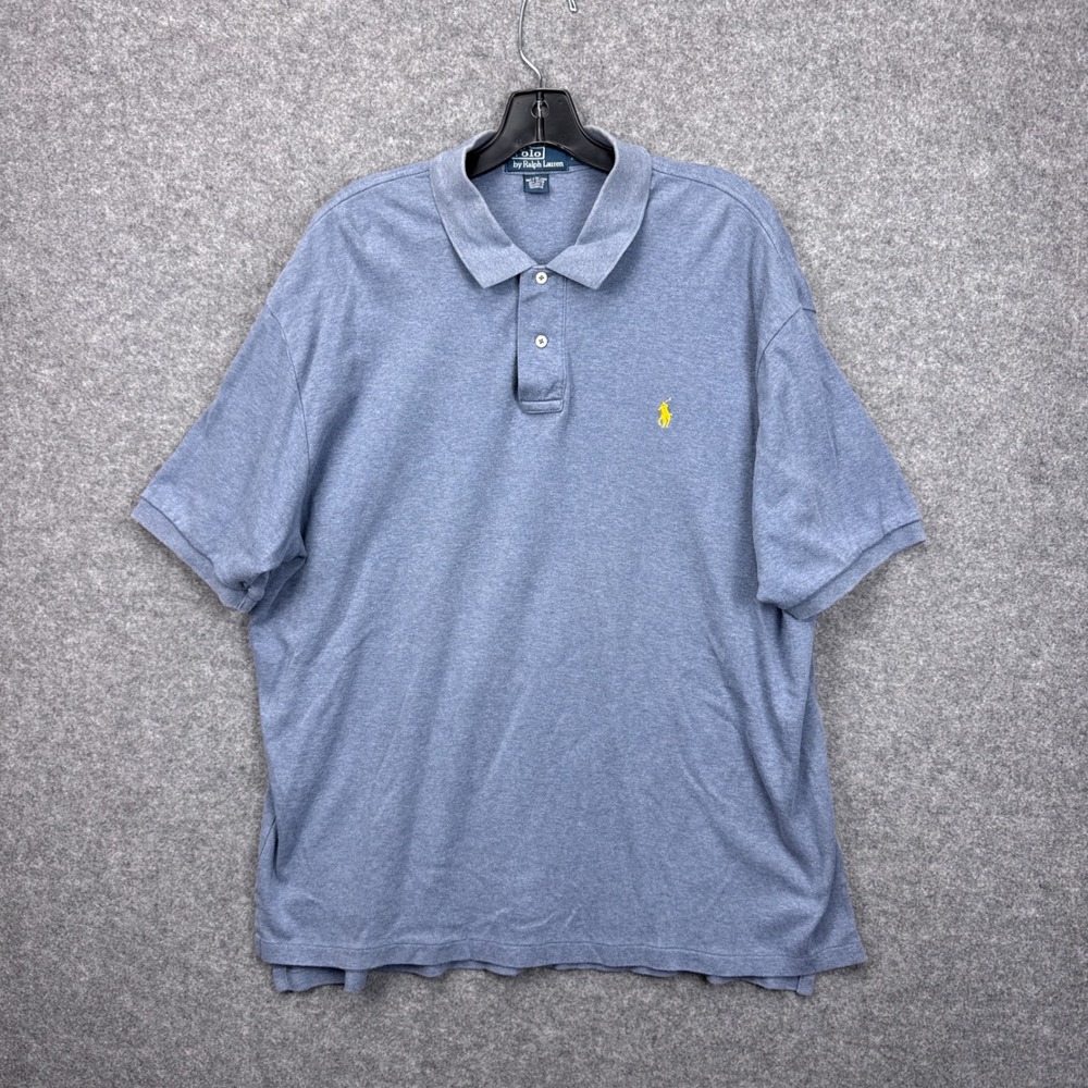 Polo Ralph Lauren Mens XXL Heather Blue Short Sleeve‎ Yellow Pony Polo Shirt